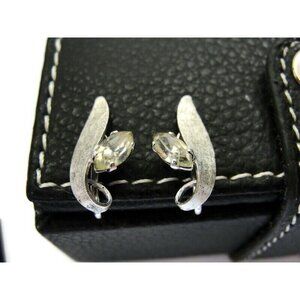 1950 Sterling 925 Silver Screw Back Earrings Van Dell Flower Rhinestone Vintage